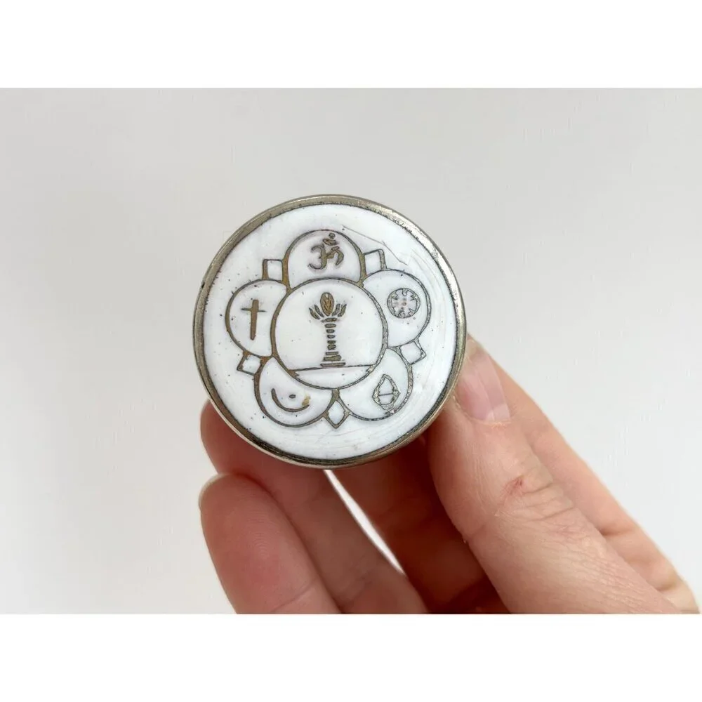 Unity White Enamel Vintage Tiny Silver Toned Catchall Container | Jewelry Box